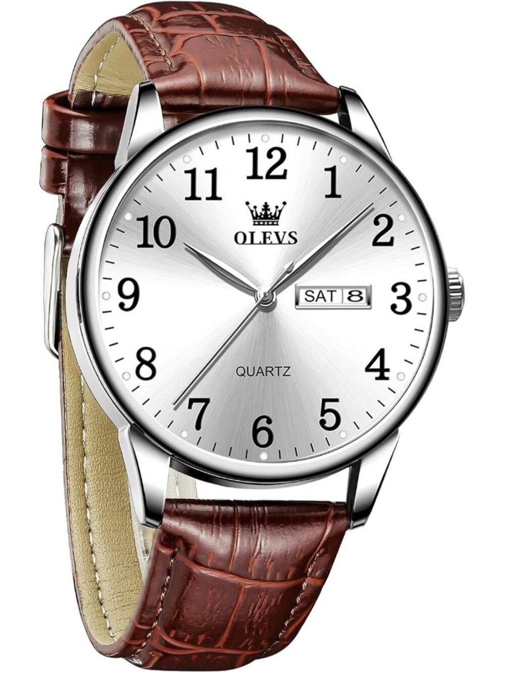 Men's Brown White Analog Stainless Steel Roman Numbers Waterproof Classic Watch